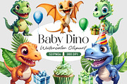 Baby Dino Party Watercolor Clipart, an Animal Illustration by Primrose Blume (Thumbnail 1 of 8)