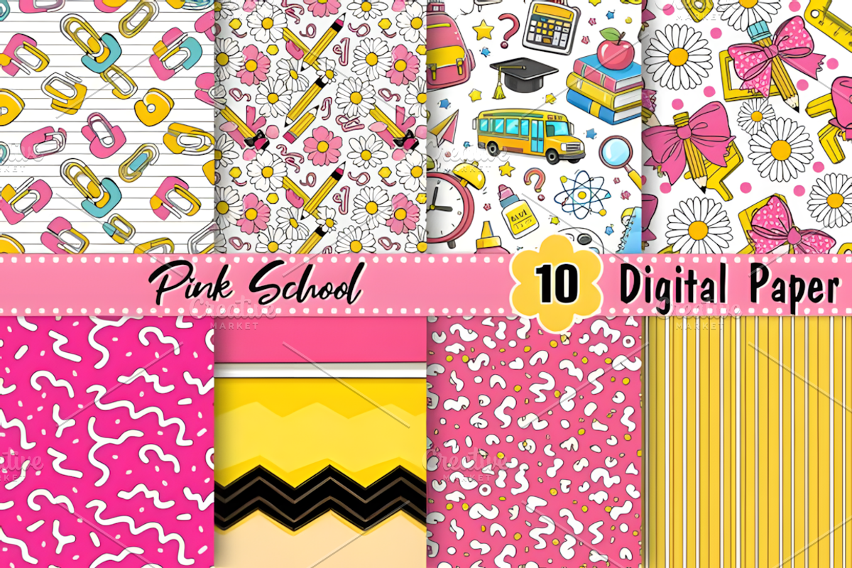 Pink School Digital Paper, a Pattern Graphic by Coco Bloom (Photo 1 of 3)