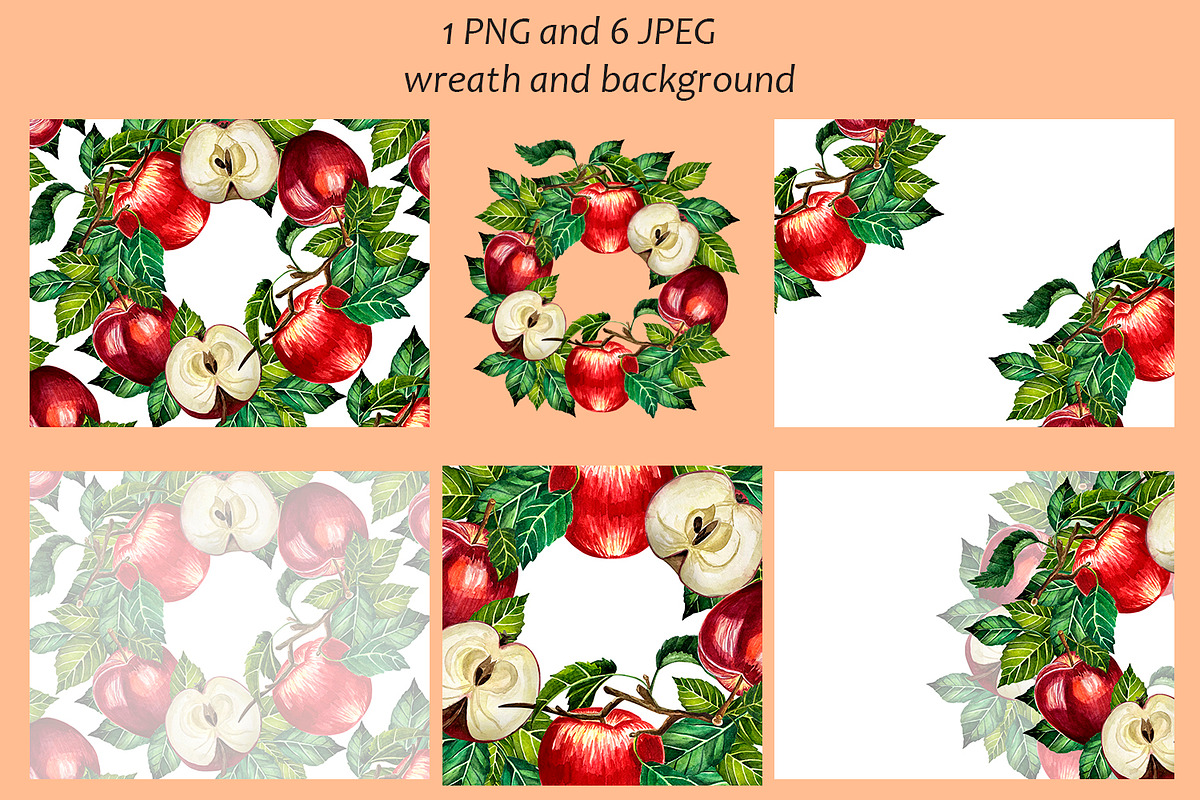 Watercolor Apple Clipart Pattern Set, a Food Illustration by Fresh art by Larysa (Photo 3 of 10)