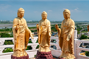 Golden Buddha terrace statues, an Architecture Photo by Leonid Andronov