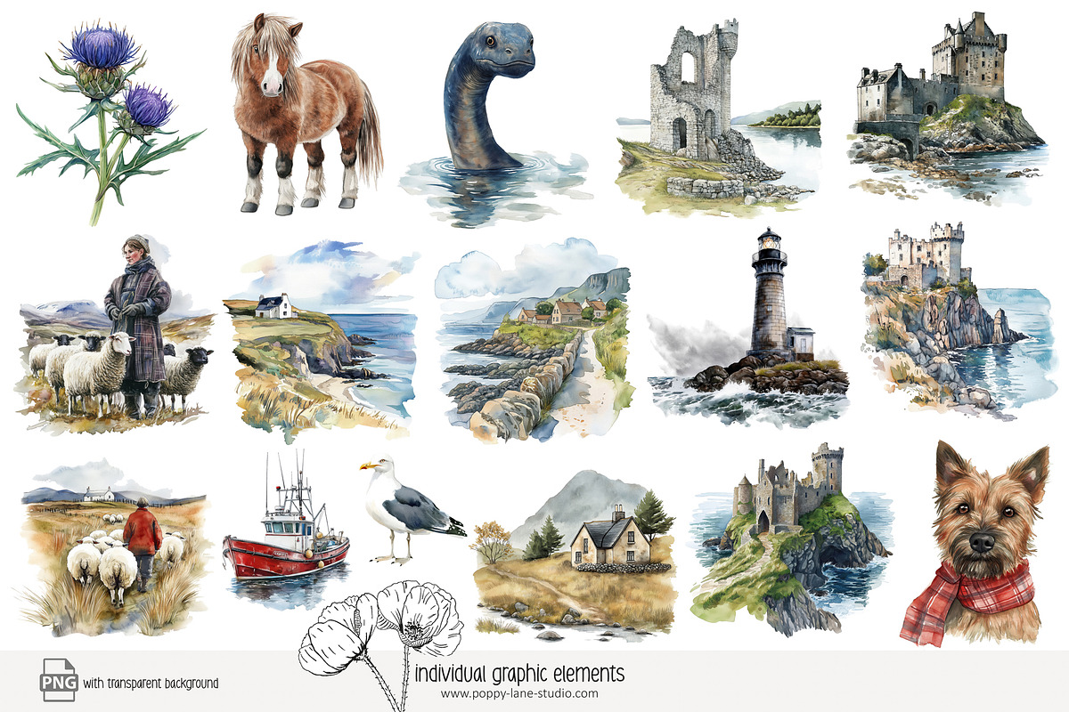 100 watercolour Scotland clip art, a Person Illustration by Poppy Lane Studio (Photo 9 of 10)