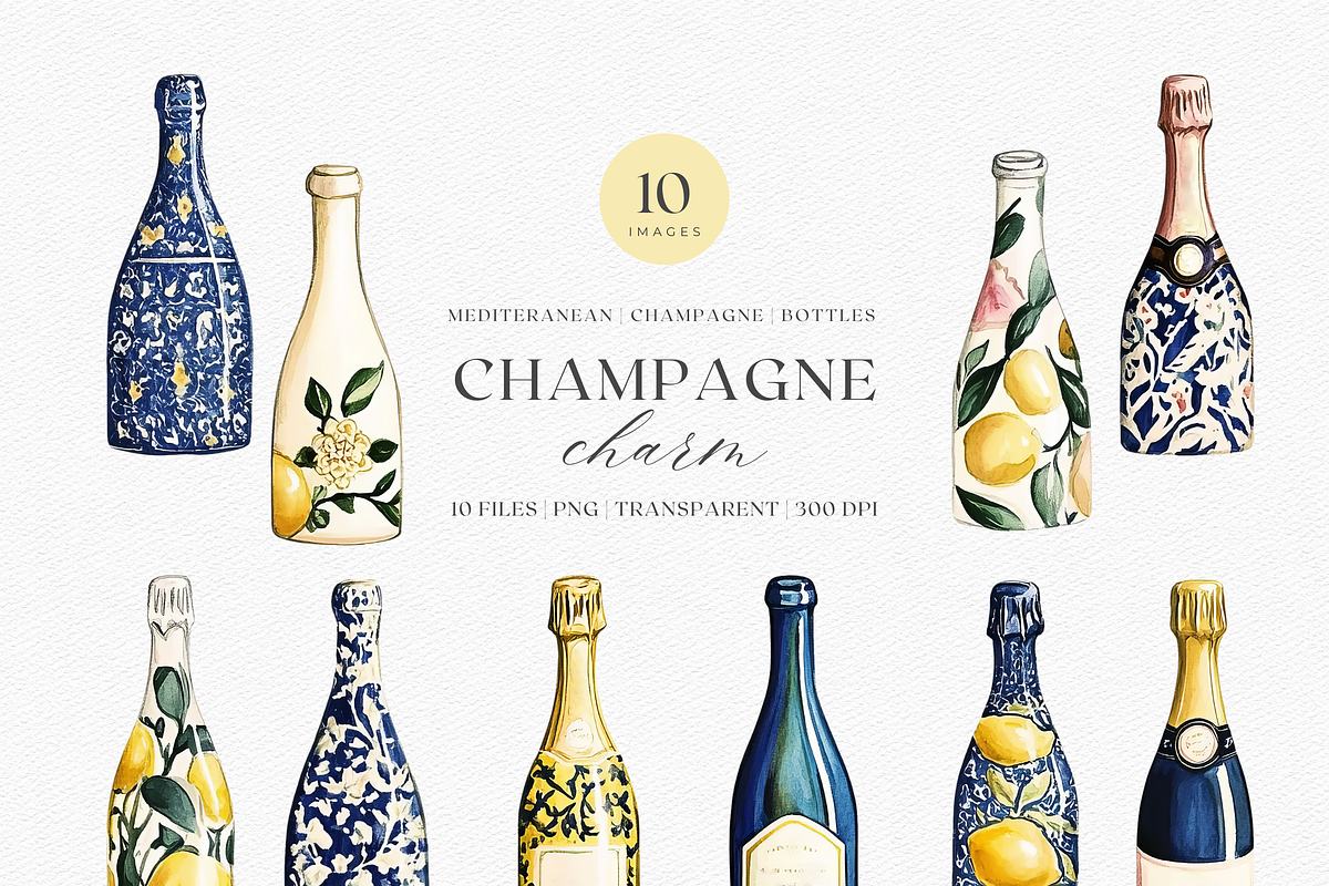 Champagne Charm -Watercolor clipart, a Decorative Illustration by ThaismotaCreativeCo (Photo 1 of 6)