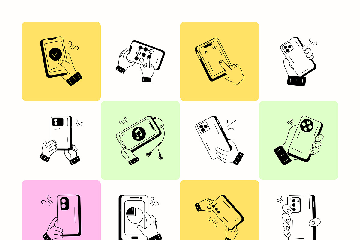 Holding Mobile Doodle Icons, a Solid Icon by Prosymbols (Photo 7 of 10)