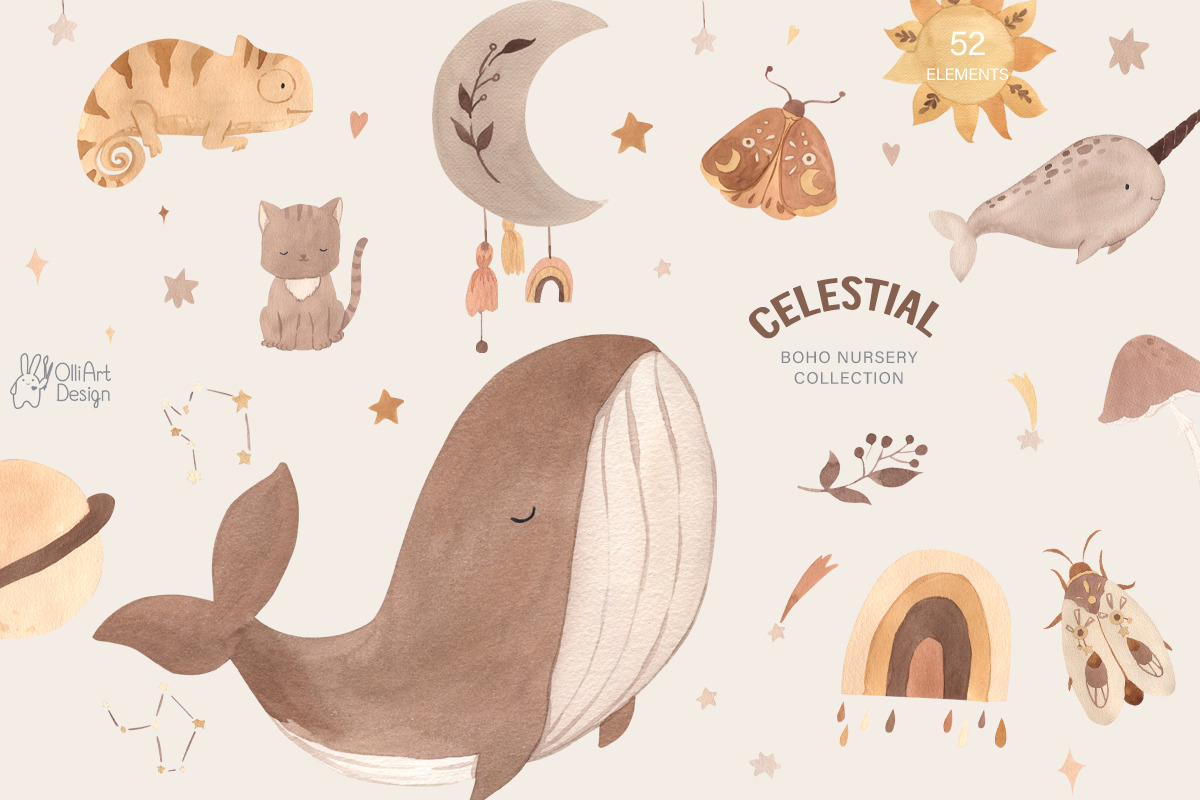 Boho nursery BUNDLE. Watercolor, an Animal Illustration by OlliArtDesign (Photo 6 of 8)