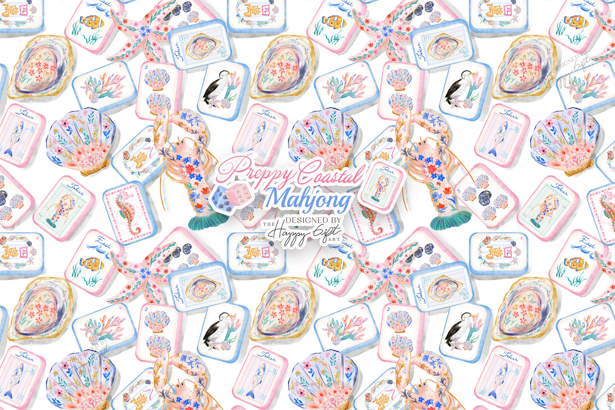 Preppy Coastal Mahjong Clipart, a Decorative Illustration by TheHappyGiftArt (Photo 9 of 12)