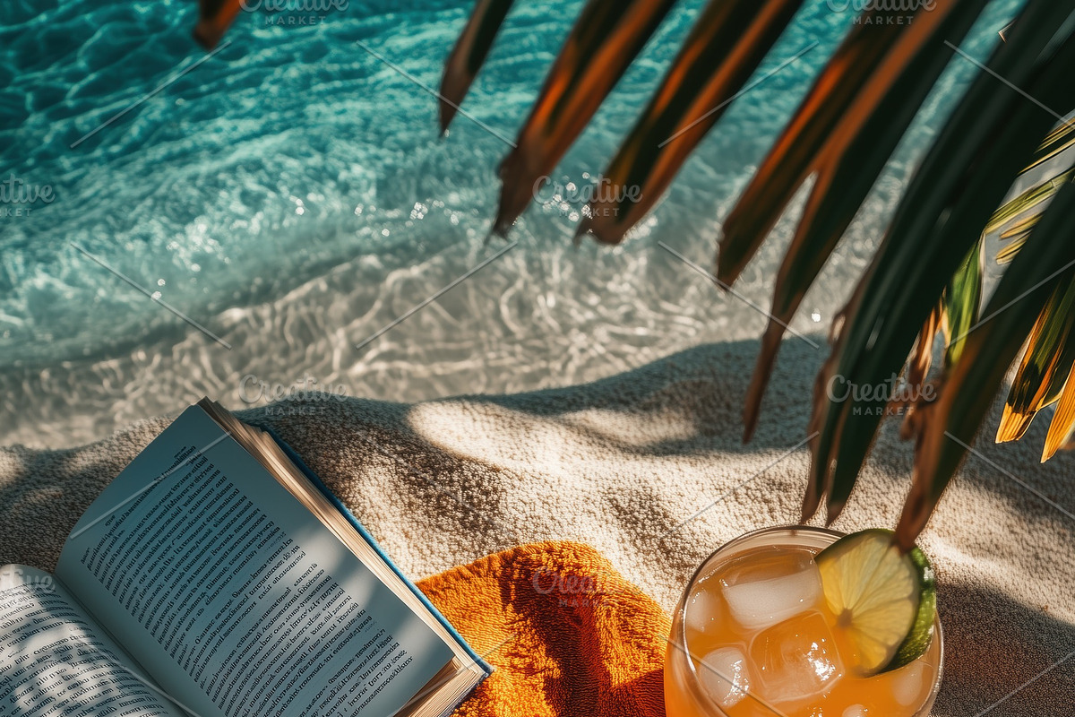 A relaxing beach scene featuring a smartphone iPhone mockup on an orange towel,, an iPhone Mockup by Textures & Backgrounds