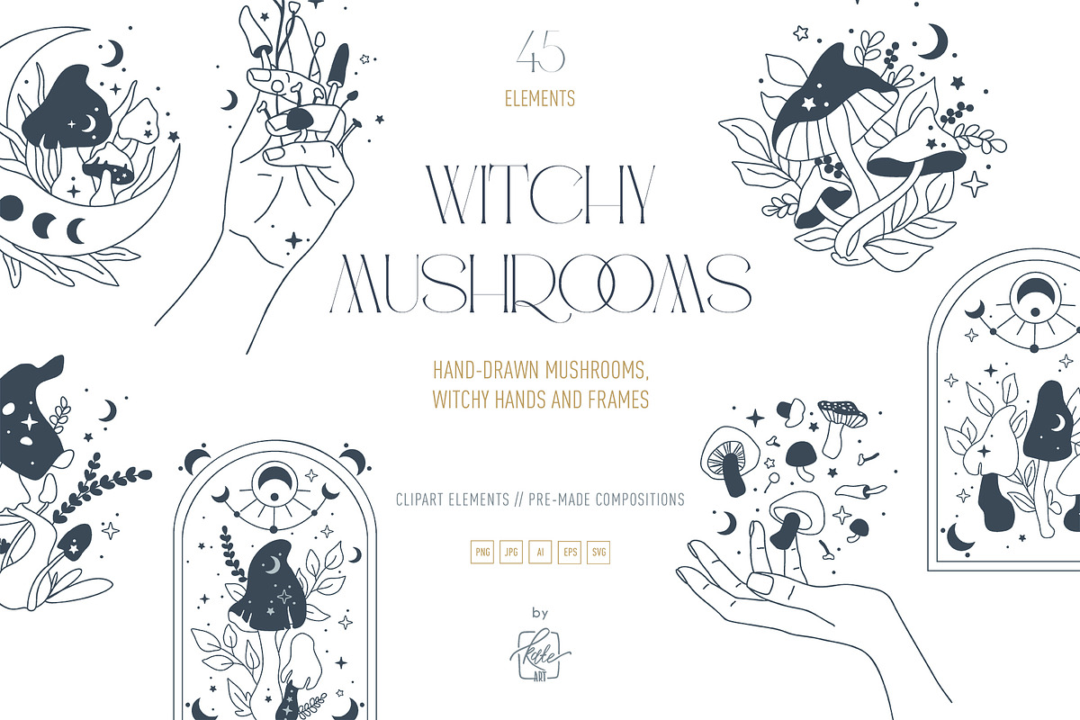 MAGICAL MUSHROOM LINE ART, an Object Illustration by Kate Art (Photo 1 of 10)