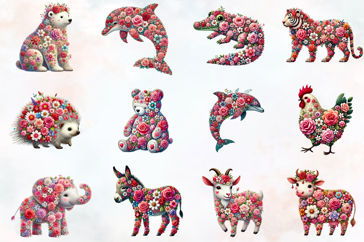 Floral Animals Clipart, Spring Clipa, an Illustration by RobertsArt (Photo 2 of 7)