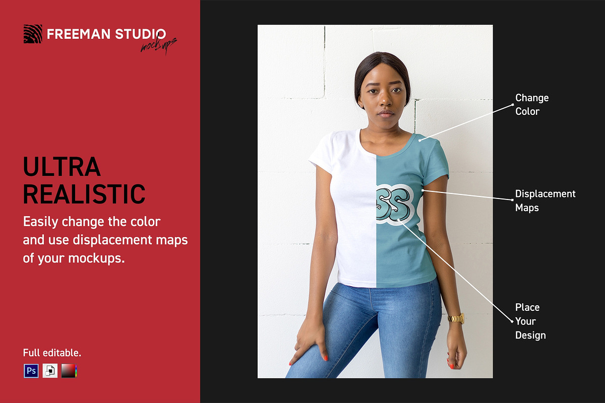 African Girl T-Shirt Mock-Up Set, a Shirt Mockup by Freeman Studio (Photo 4 of 14)