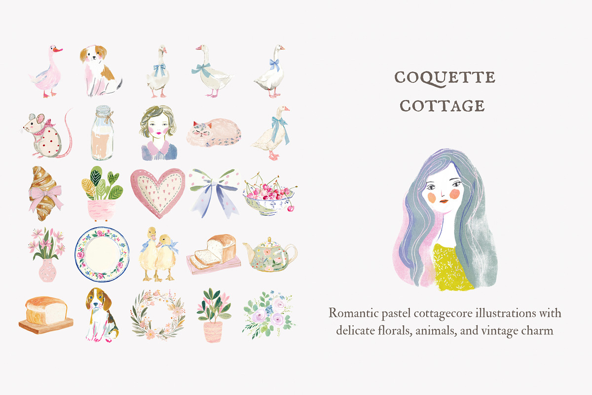 Coquette cottage clipart set, a Decorative Illustration by Patishop Art (Photo 5 of 9)