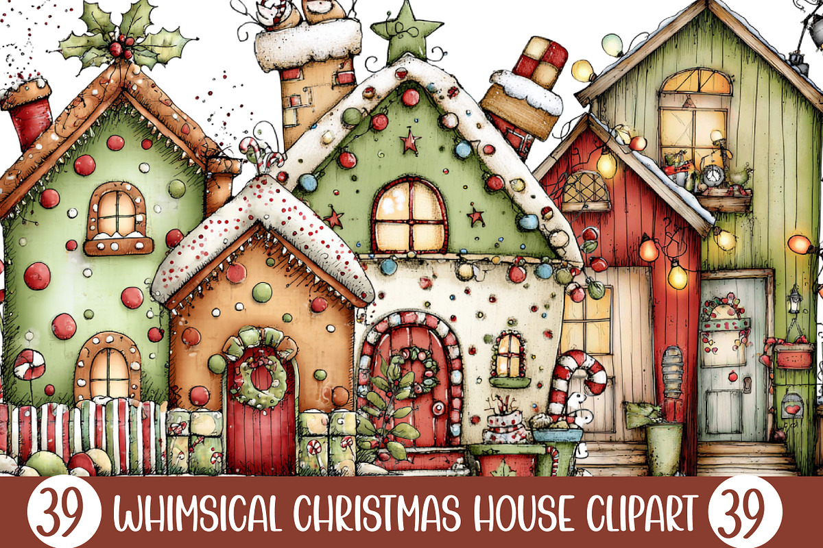 Whimsical Christmas House Clipart, an Illustration by Designking (Photo 1 of 5)