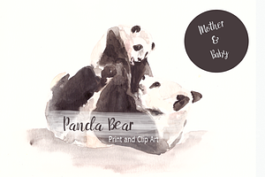 Mother&Baby - Panda - Print&Clip Art, an Animal Illustration by Tati Bordiu