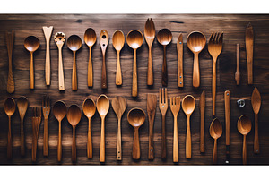 spatulas wood flat lay ai generated, a Background Photo by pikepicture