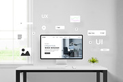 Clean UI UX Desk Mockup, a Mac Mockup by RSplaneta (Thumbnail 1 of 2)