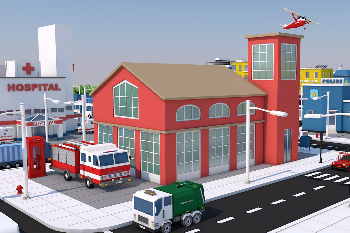 Low Poly City Town Pack, an Architecture 3D Model by multimedia4ds (Photo 24 of 41)
