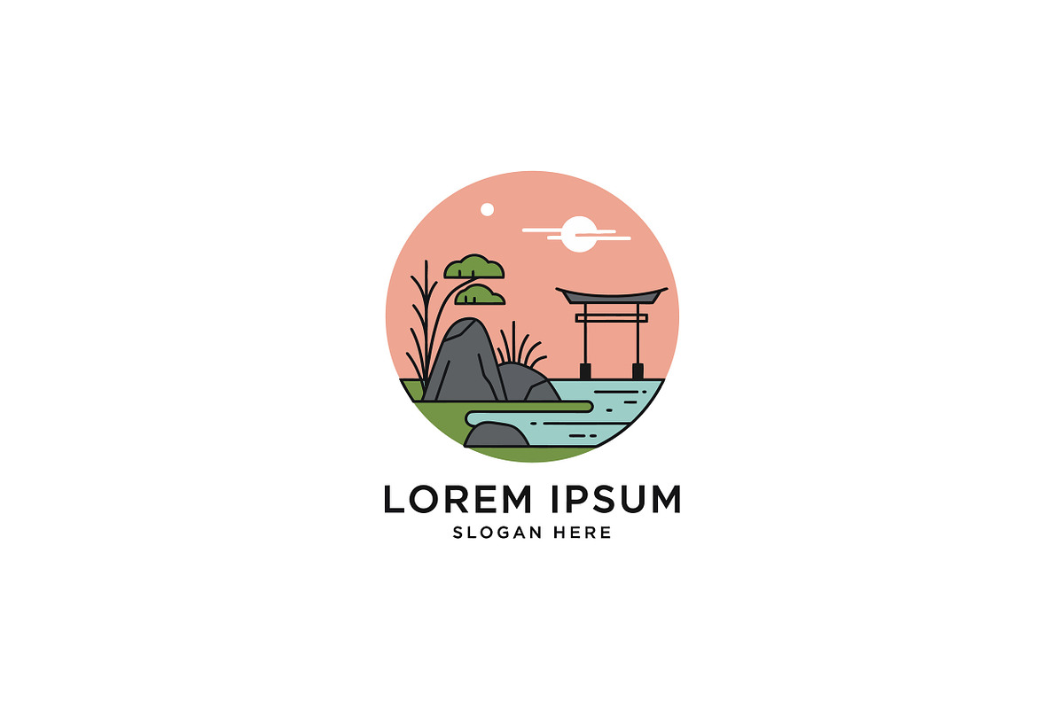 Serene landscape featuring a traditi, an Illustration by designvectx
