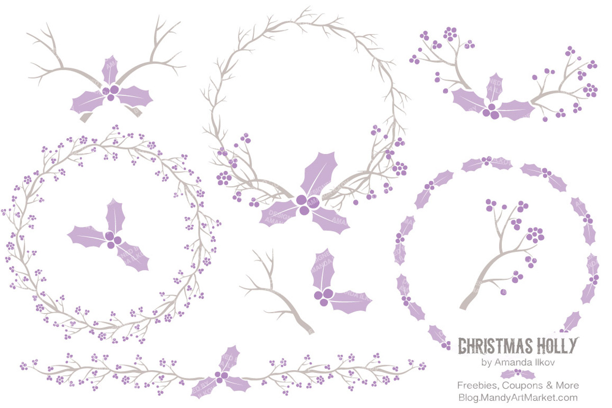 Lavender Holly Wreaths & Branches, an Illustration by Amanda Ilkov (Photo 1 of 5)