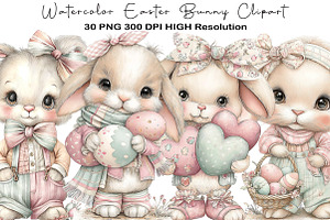 Watercolor Easter Bunny Clipart, an Illustration by Black Bird Studio