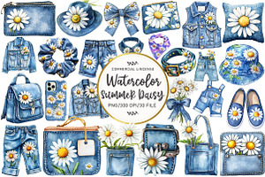 Watercolor Summer Daisy Clipart, an Illustration by OK Design