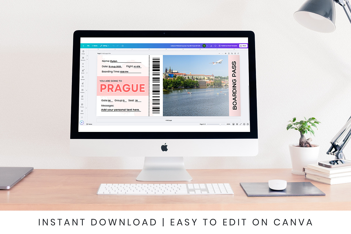Prague Boarding Pass Canva Templates, a Card Template by Snapybiz (Photo 5 of 10)