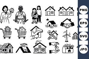 Home Repair Tools And Family, an Illustration by designvectx