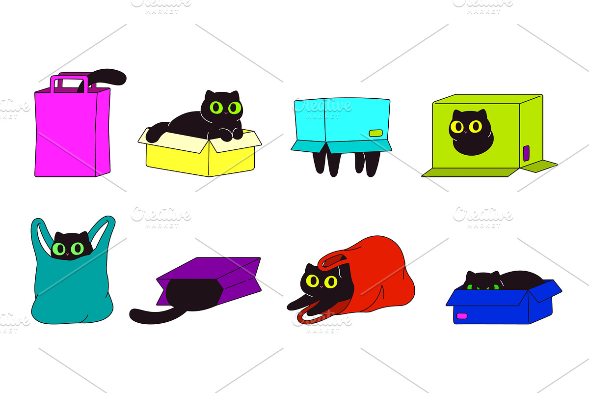Cats sitting in different boxes and, an Animal Illustration by LadadikArt
