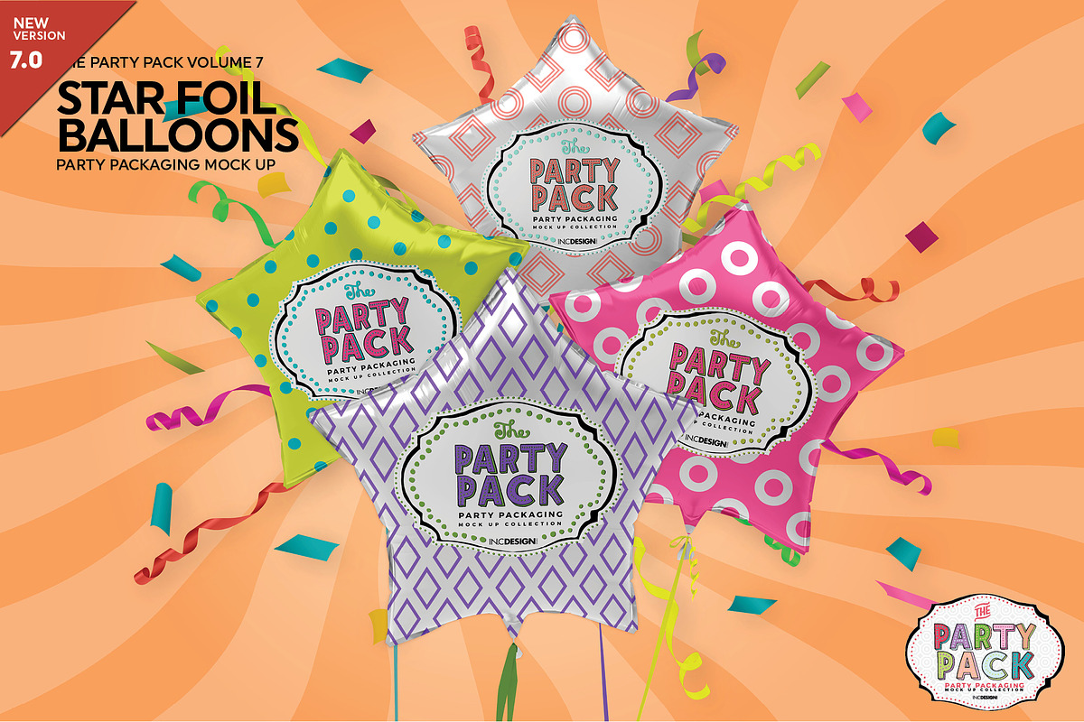 Star Foil Balloons Mockup, a Packaging Mockup by INCDesign (Photo 1 of 7)