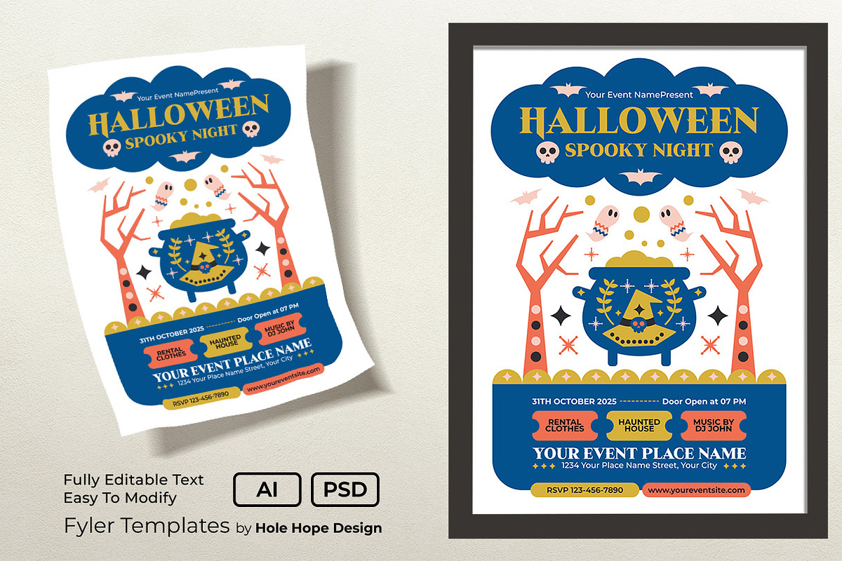 Folk Art Halloween Spooky Night, a Flyer Template by Hole Hope Design (Photo 1 of 5)
