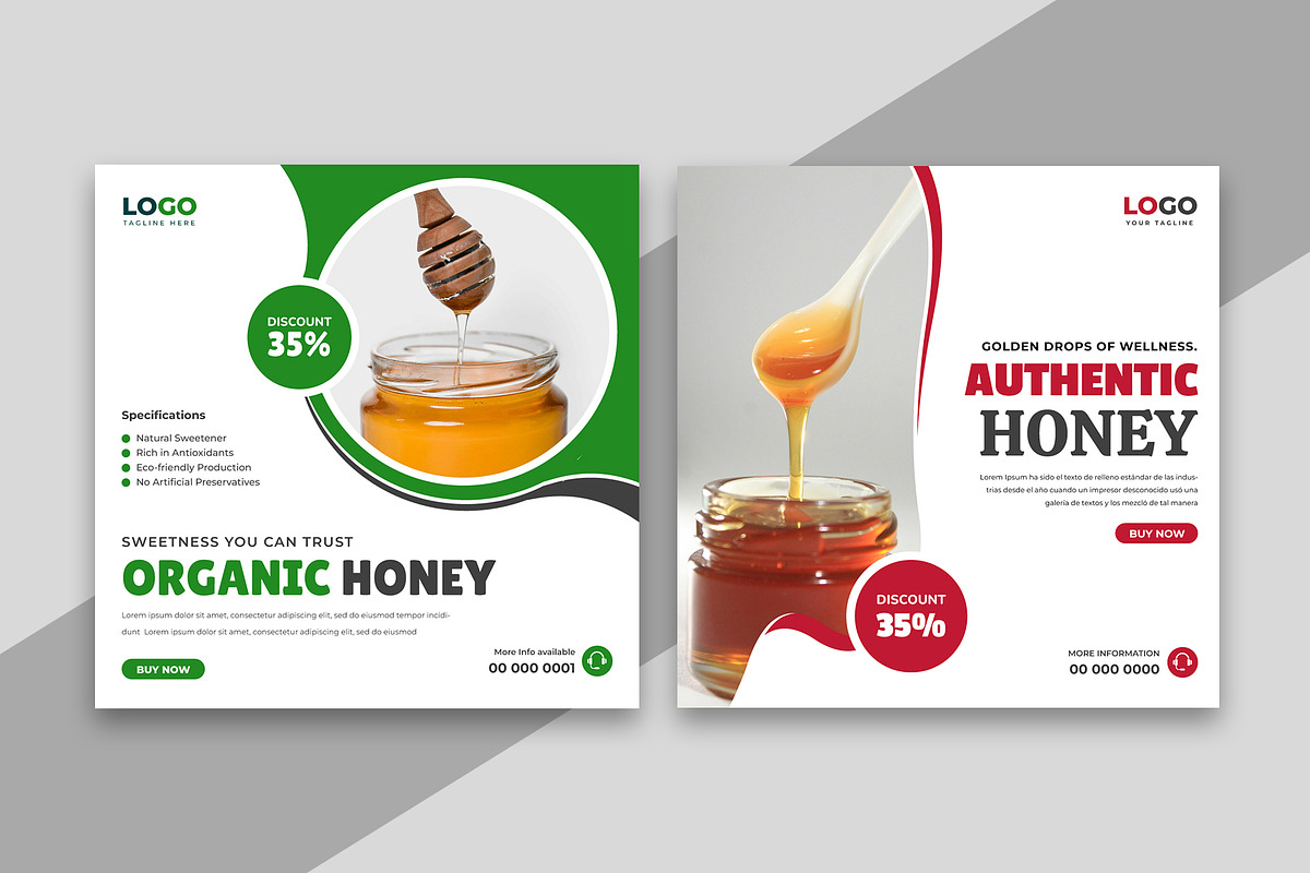 Organic Honey Social Media Post, a Social Media Template by Designgrove (Photo 1 of 2)