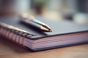 Spiral leather notebook with pen, a Business Photo by AlyaAnd