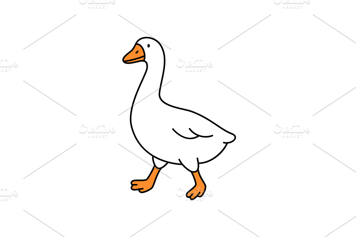 Walking goose in cartoon style, one, an Animal Illustration by GraphiShop