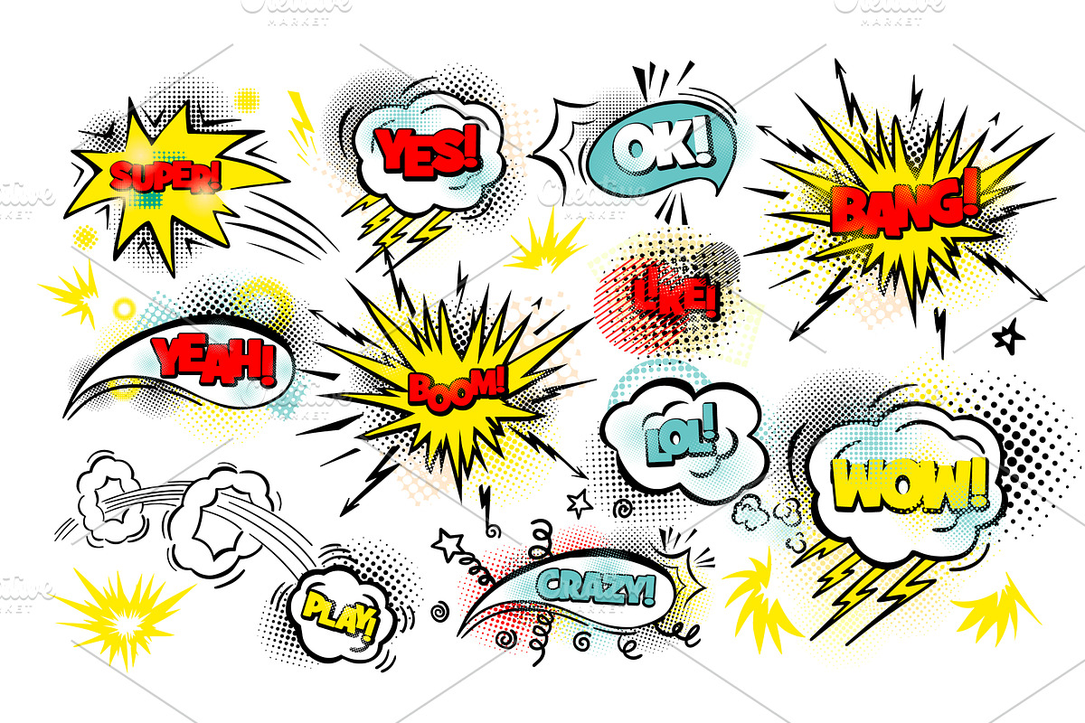 Set of colors comic speech bubbles, an Object Illustration by Nenahliadava Design