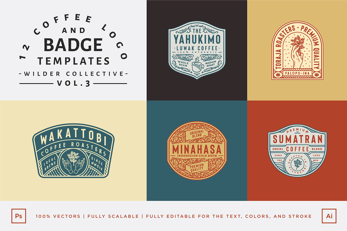 12 Coffee Logo and Badge Templates, a Branding & Logo Template by Wortfice (Photo 1 of 9)