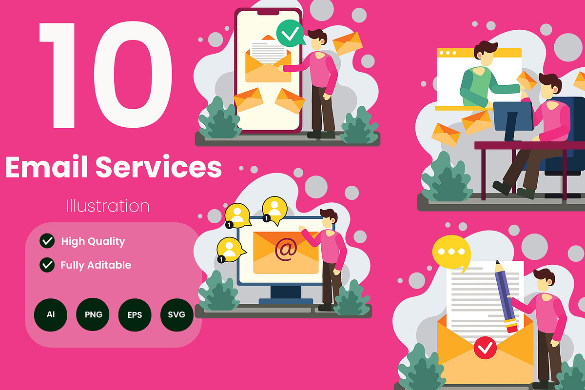 Email Service Illustration Pack, a Technology Illustration by baii09 (Photo 1 of 4)
