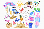 Watercolor Summer Beach  Set, an Illustration by MiracleArtAndDesign (Thumbnail 1 of 2)