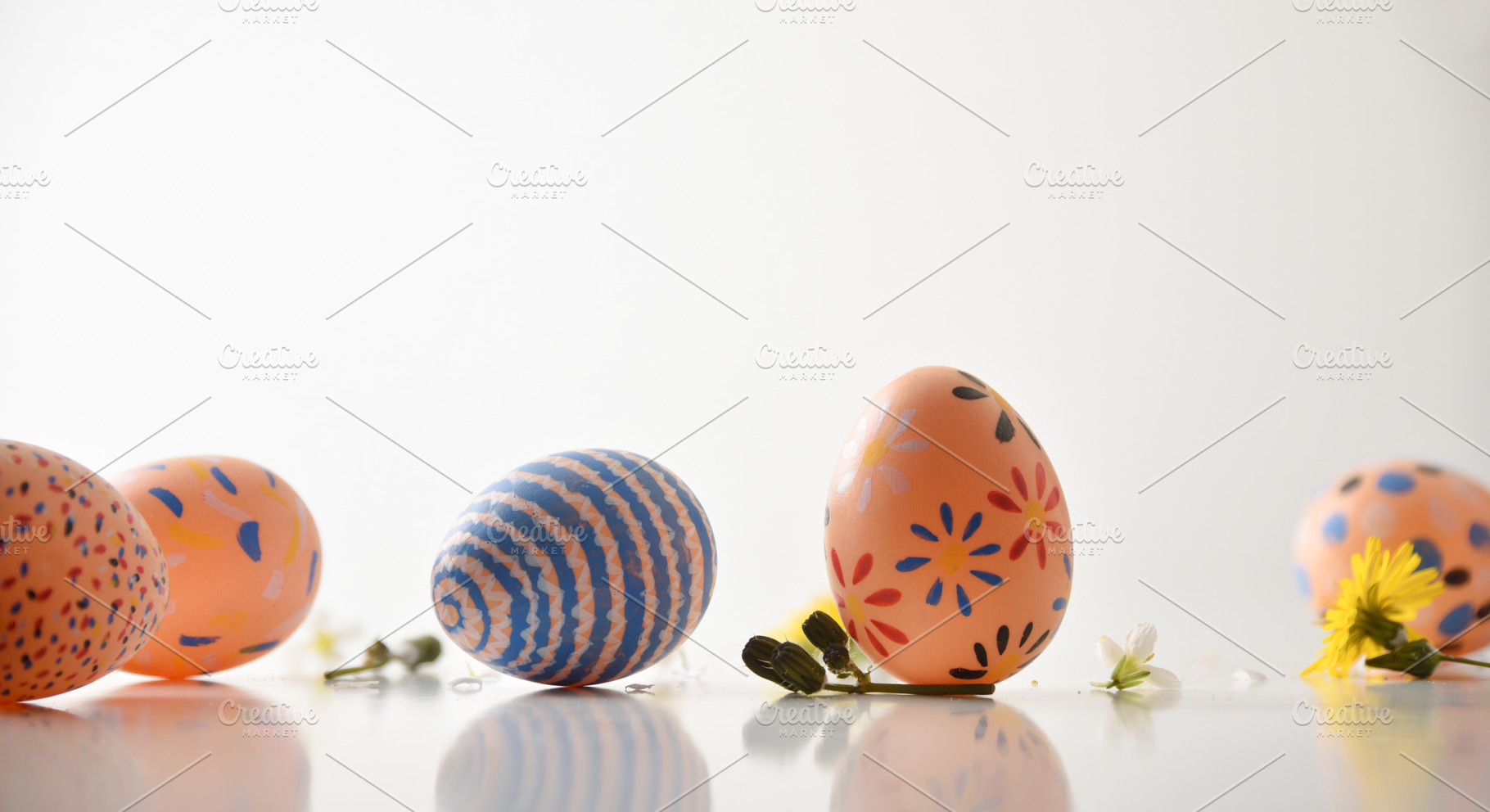 Hand-Painted Easter Eggs on White Background, a Holiday Photo by Davizro's Market