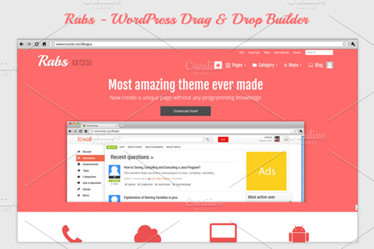 Rabs - Wordpress Drag & Drop Builder, a WordPress Template by Rahul Aryan (Photo 1 of 2)