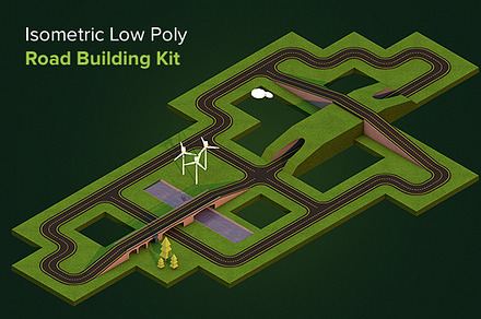 Isometric Low Poly Road Building Kit