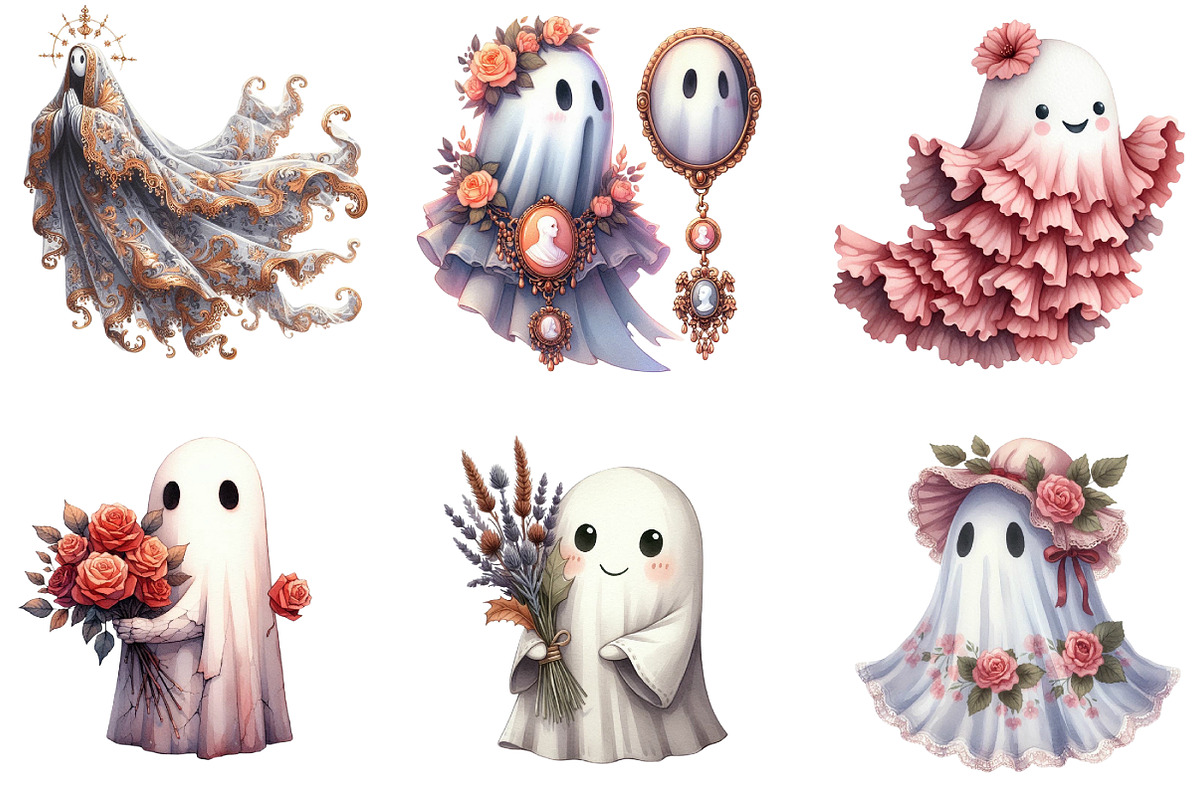 Vintage Halloween Ghost Floral Clipa, an Illustration by DreamArtGraphic (Photo 7 of 7)
