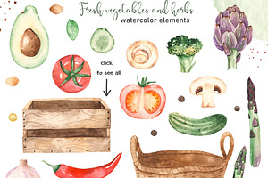 Vegetables And Herbs Watercolor