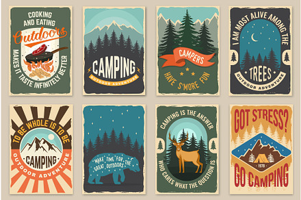 Set of Summer camp  retro posters, a Decorative Illustration by sivVector