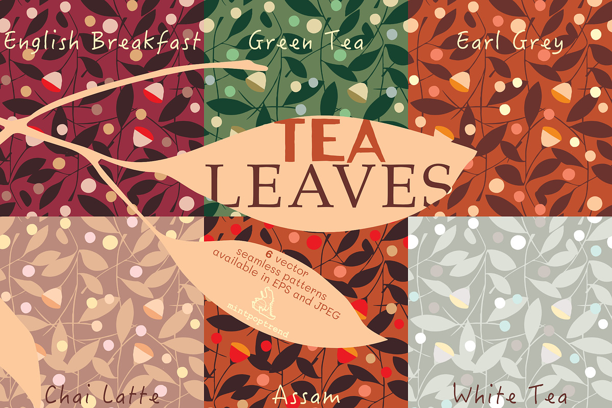 Tea Leaves Seamless Pattern, a Pattern Graphic by Mintpoptrend (Photo 1 of 11)