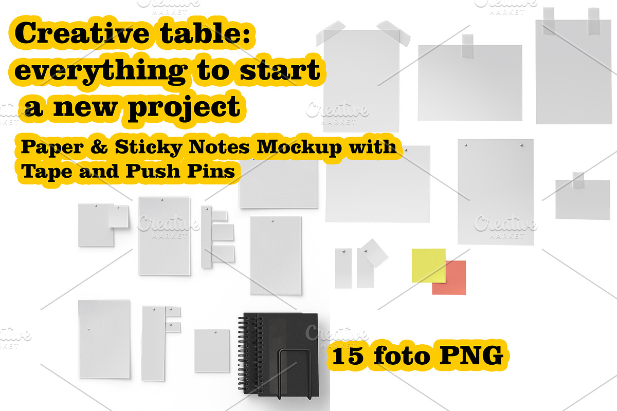 Paper & Sticky Notes Mockup, a Merchandise Mockup by Tempera (Photo 1 of 2)