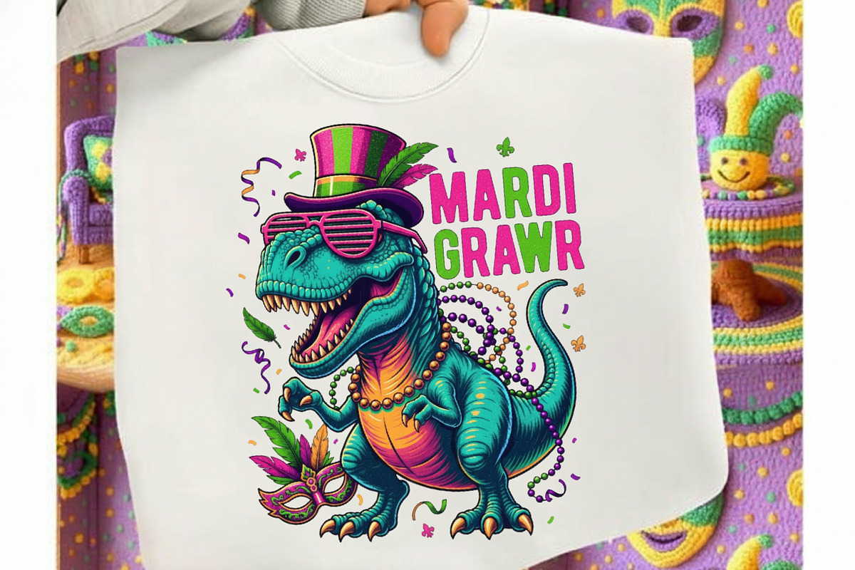 Mardi Grawr Dino T-Rex Mardi Gras Pn, an Illustration by designcity5 (Photo 1 of 9)