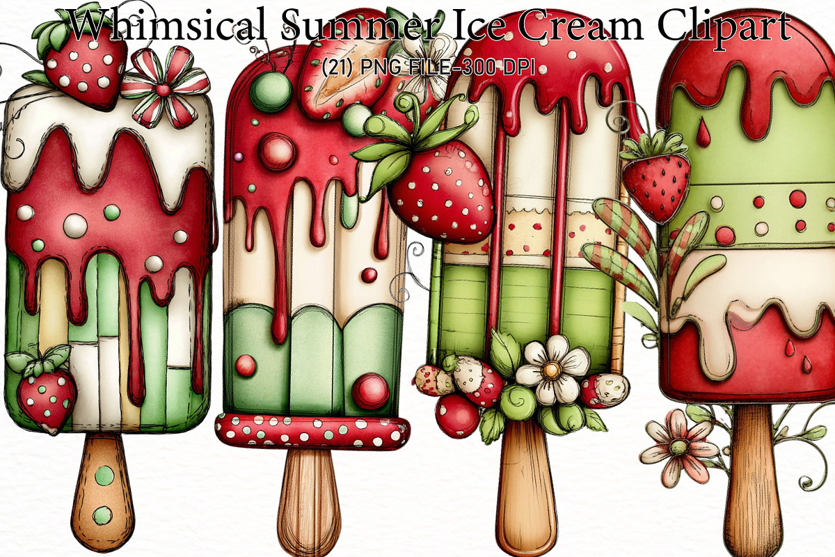 Whimsical Summer Ice Cream Clipart, an Illustration by Designworld (Photo 1 of 5)