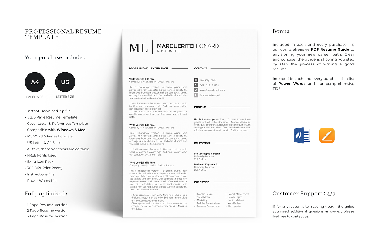 Resume compatible with Word & Pages, a Resume Template by GraphicFlava (Photo 1 of 8)