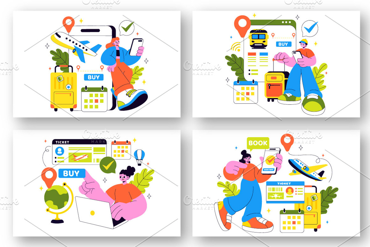 10 Online Ticket Travel Illustration, a Person Illustration by denayunebgt (Photo 2 of 4)
