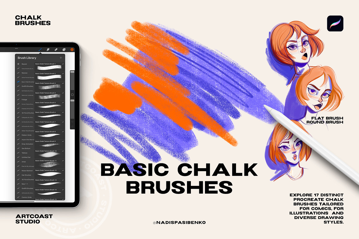 Procreate Basic Chalk Brushes, a Brush Add-On by Spasibenko Art (Photo 1 of 6)