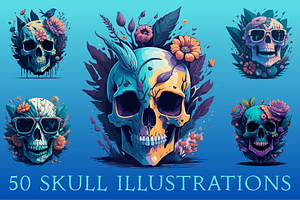 50 Floral Dead Skull Illustrations