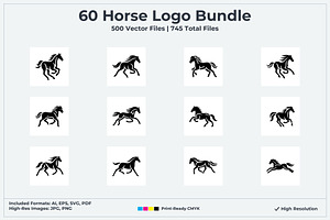 60 Horse Silhouette Logo Bundle, a Branding & Logo Template by Vectorium Studio